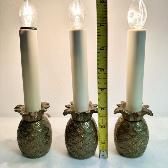 Set of 3 Vintage Brass Pineapple Electric Roll Switch Lamps 6.75in Decor Small - Picture 6 of 7